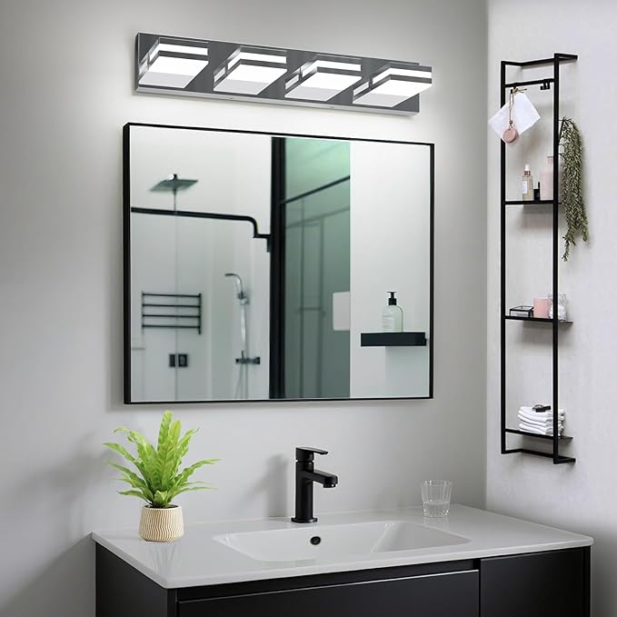 IZORRO LED Modern Bathroom Lights Fixtures(4-Light,Dimmable,360°Rotate),Chrome Acrylic Wall Lighting,Vanity Lights for Bathroom Over Mirror - 6000k 24In （No Assembly Required）