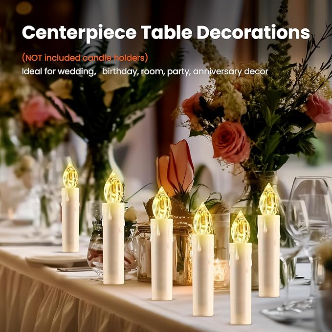 JOSU Flameless Christmas Trees Candles, 12Pcs Led Flickering Lights Battery Operated Candlesticks with Remote Timer/Clips, Warm White Window Taper Candles for Home Wedding Halloween Birthday Decor