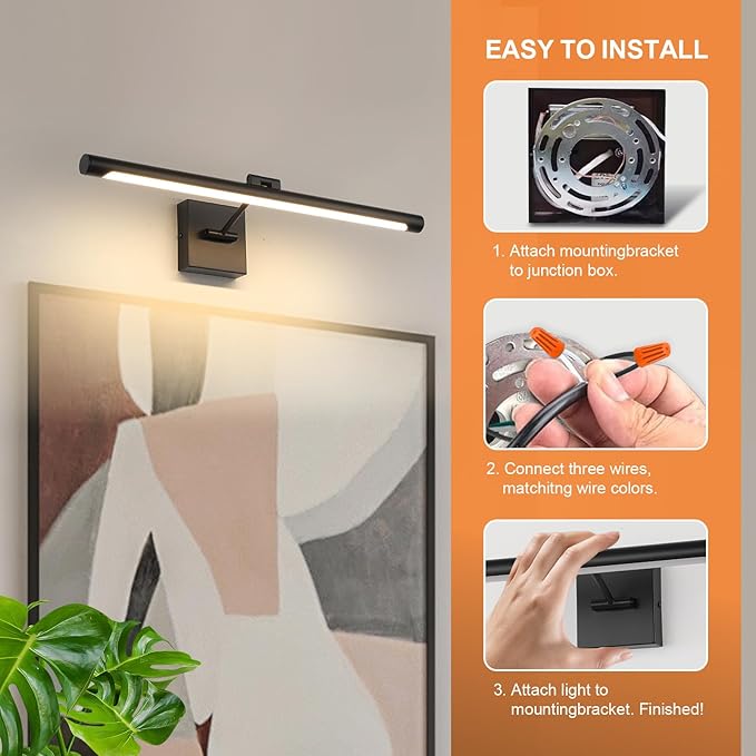 Joosenhouse LED Picture Light Modern Black Art Display Light Artwork Display Light for Paintings 14W (70W Eqv) Hardwired Connection 3000K 24.4 inches