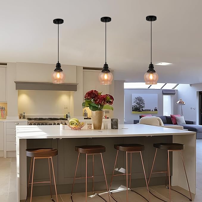 WILON Kitchen Island Light Fixtures, Black Pendant Light with Seeded Glass Shade Mini Pendant Lighting for Kitchen Island, Farmhouse Ceiling Light for Kitchen Island Dining Room Hallway Living Room