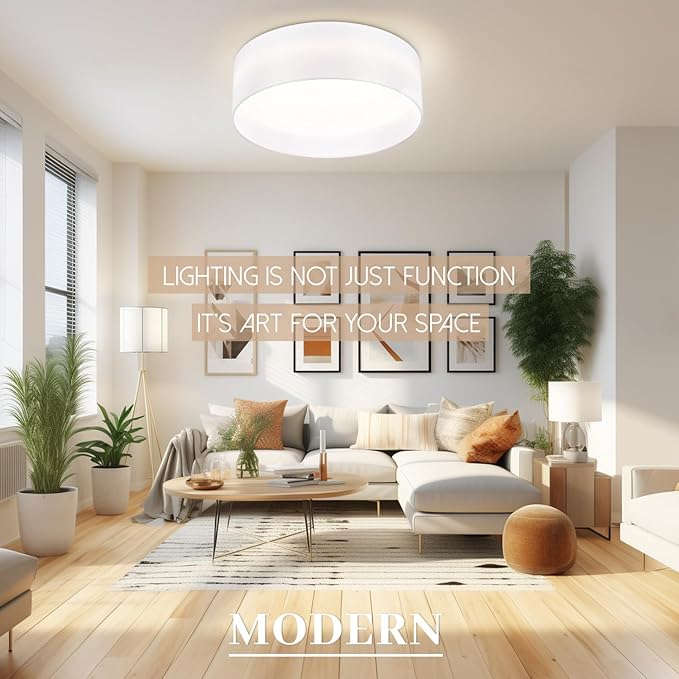 Hamilyeah Flush Mount Ceiling Light with White Fabric Shade, 24W LED Ceiling Light Fixture 12 inch, Modern Bedroom Light Fixture Ceiling Mount, Drum Ceiling Lighting Fixture Dimmable 5CCT for Bathroom