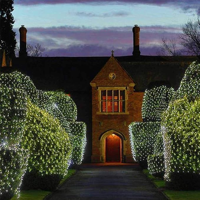 2 PACK Battery Operated Net Lights - Outdoor Waterproof Garden Light, 200 LED Tree String Light with 8 Modes, Mesh Curtain Lights for Garden Patio Yard Christmas Party Tree and Holiday Decor(White )
