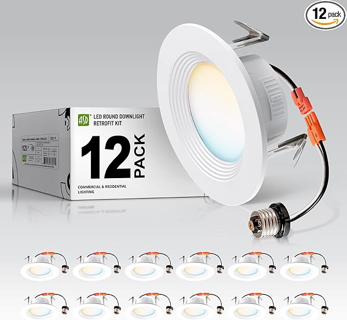 ASD 12 Pack 4 Inch Retrofit LED Recessed Light - 9W 2700K-5000K 700LM Retrofit LED Recessed Lighting 4 Inch, Dimmable Recessed Lights, Wet Rated Baffle Trim Can Lights, UL