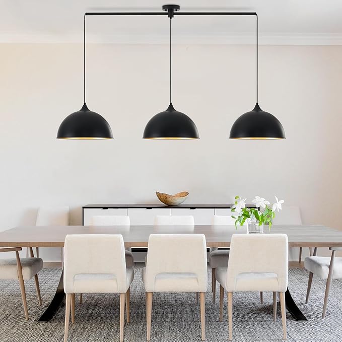 Pendant Lights Kitchen Island, 3-Pack Dome Pendant Light Fixtures with Black and Gold Finish Farmhouse Industrial Hanging Pendant Light for Dining Room Restaurant Cafe Entryway
