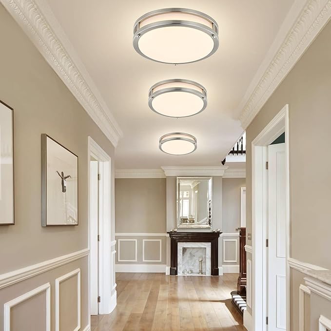 4-Pack 10Inch LED Flush Mount Ceiling Light Fixtures for Kitchen 30W, 5CCT 2700K 3000K 4000K 5000K 6500K, 3200LM Dimmable Ceiling Lights, Bright Ceiling Lamps for Bathroom Stairwell Bedroom, Nickel