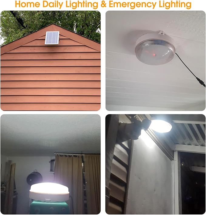 Solar Lights Indoor Home, Daytime Dimmable Ceiling Light with Remote, Cool White/Warm White 1000Lumen Outdoor Solar Shed Light with ON/Off Switch for Barn, Porch, Patio, Carpot, Chicken Coop