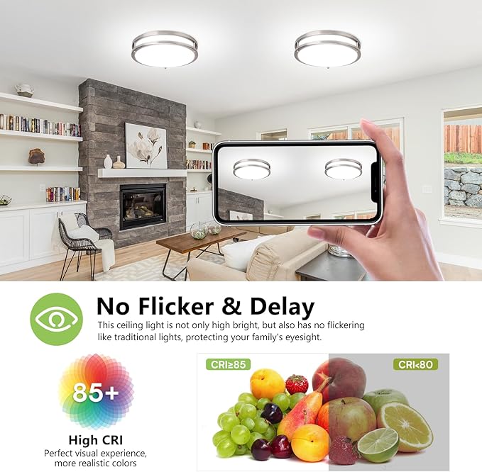 Flush Mount Ceiling Light - 2 Pack Brushed Nickel 24W 3000K/3500K/4000K/5000K/6000K Dimmable Led 10 Inch Ceiling Lamp Fixture for Kitchen (2, Brushed Nickel, 10 Inch)