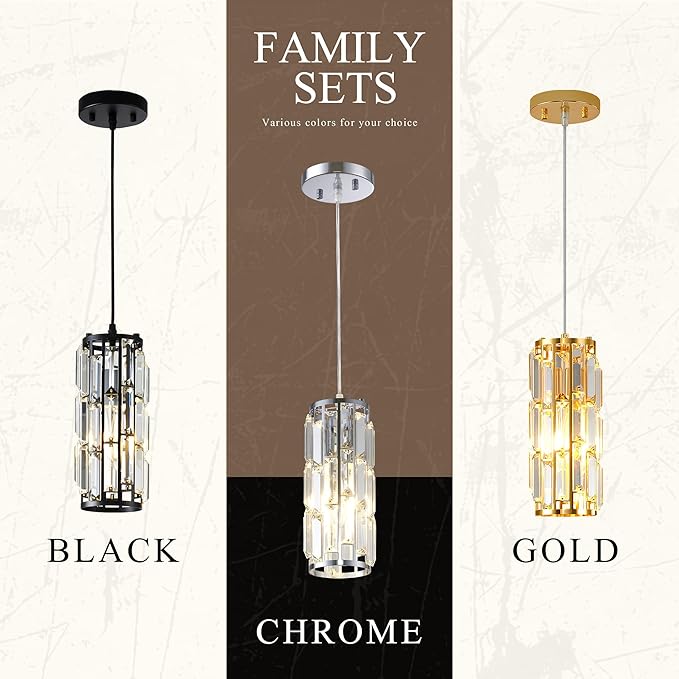 Pendant Lights Kitchen Island Modern Chrome Pendant Light Fixtures, Island Pendant Lights for Kitchen, mini pendant lights Crystal, Adjustable Hanging Lights Fixture for Dinning Room (Chrome 3-Pack)