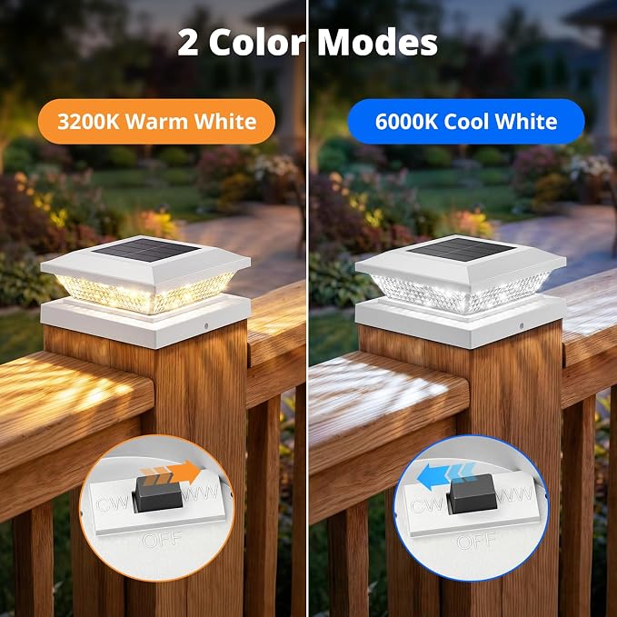 Mlambert 4x4 Solar Post Cap Lights Outdoor 4 Pack, Waterproof Solar Fence Light for Wooden/Vinyl Post, 2 Color Outside Deck Patio Porch Decor, White