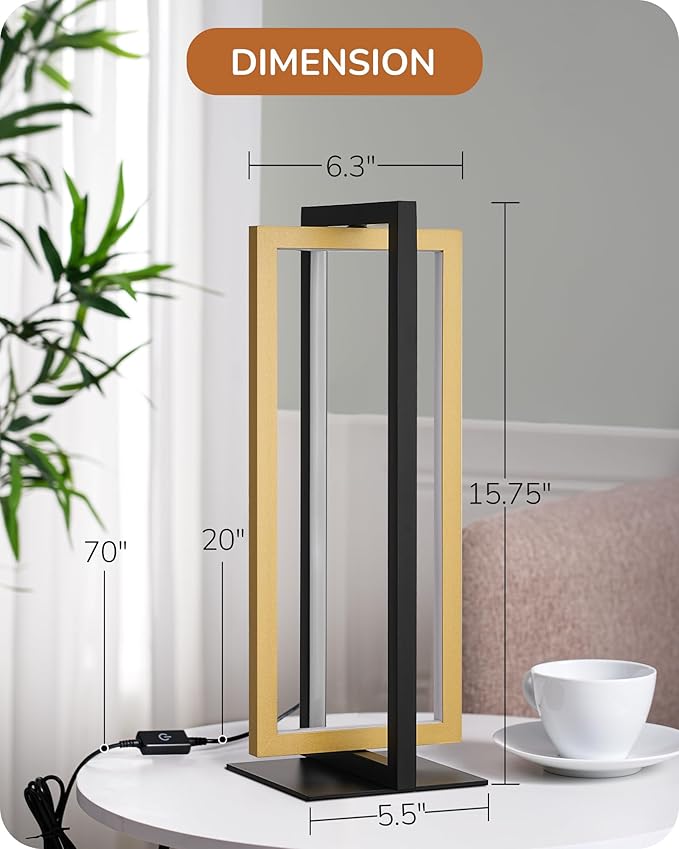 EDISHINE LED Table Lamp Set of 2, 3 Color Temperatures Modern Nightstand Lamp (3000K 4500K 6000K), MAX 750LM Dimmable Bedside Lamps for Living Room Bedroom, Angle Adjustable, Dual-Frame Rectangle