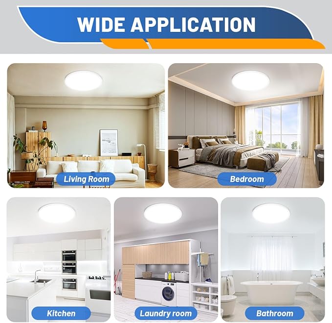 Allsmartlife Flush Mount Led Ceiling Light 2 Pack, 24W 2880lm,3000K/4000K/6500K, 12 inch Ceiling Light for Bedroom, Bathroom, Laundry Room, Kitchen