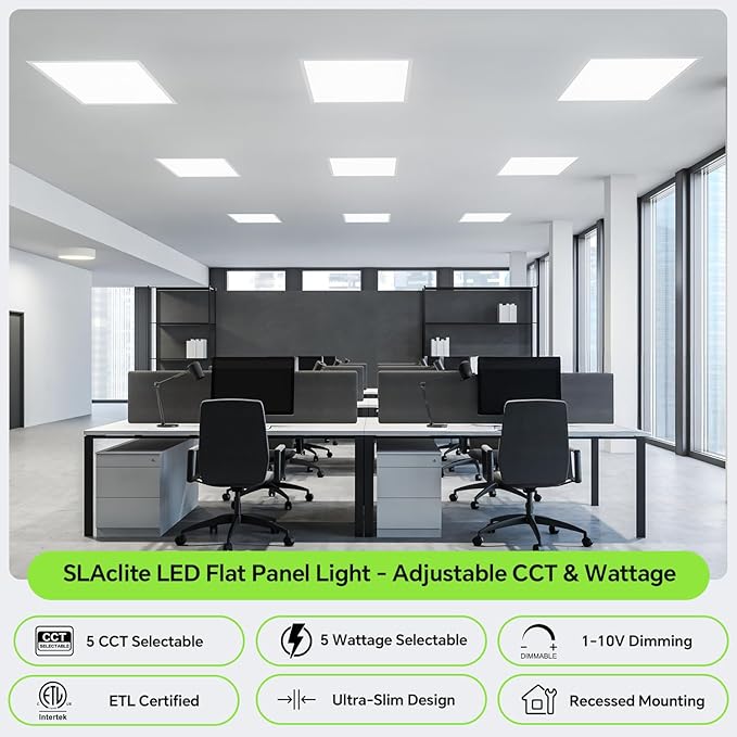 2x2 LED Light Flat Panel, 40/35/30/25/20W, 5 Color Temps 2.7K/3K/3.5K/4K/5K, Dimmable (0-10V) Recessed Ceiling Lights, 5200 LM, Fixture Flush Mount Ceiling for Office Kitchen Garage ETL-2Pack