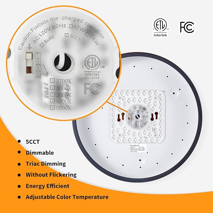 LED 12 inch Round Flush Mount Ceiling Light Black Dimmable 24W 5CCT Metal Black Ceiling lamp and is Ideal for hallways Kitchens bedrooms corridors Children's Rooms 3 Pack