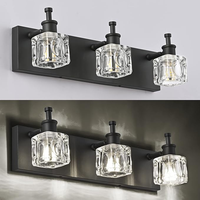 PRESDE Black Crystal Bathroom Lights Fixtures Over Mirror Modern 3 Light Vanity Lighting Bathroom Wall Light Fixtures