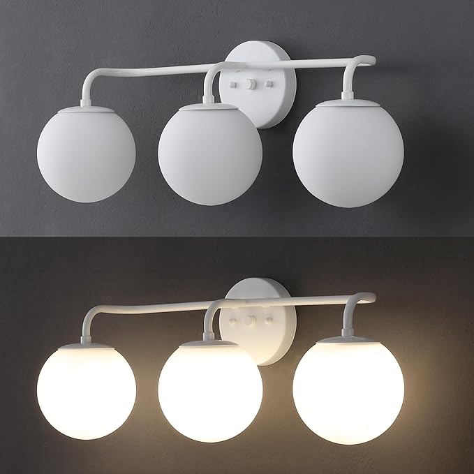 JONATHAN Y 25" White Modern Globe Wall Sconce Vanity Light for Bathroom, White Frosted Glass Shade, Midcentury Parisian Bistro Wall Lamp, LED Bulb Included (JYL3536D)