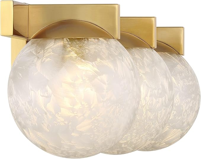 Savoy House 8-1017-3-322 Darien Contemporary Ice Glass Bathroom Vanity Wall Light, 3-Light 180 Total Watts, 7" H x 25" W, Warm Brass