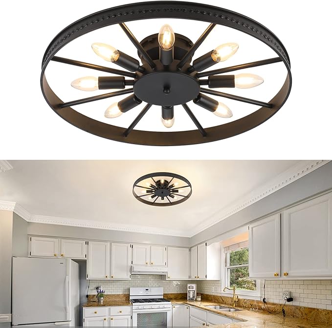 Ceiling Light Fixture Flush Mount Ceiling Lamp Black Farmhouse Chandelier Industrial Rustic Light fixtures Pendant Lighting 8-Light E12 Kitchen Lighting
