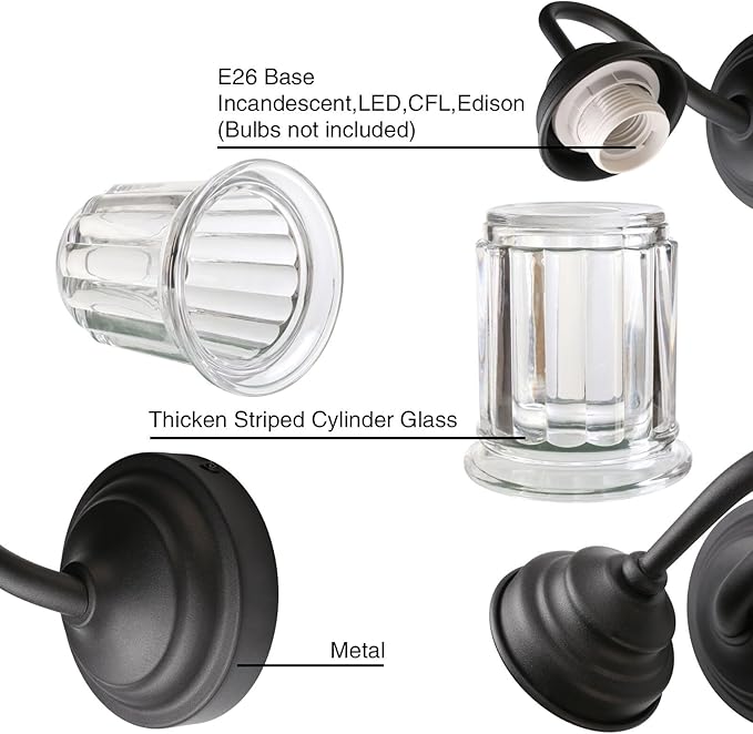 PERMO Vintage Single Sconce Black Wall Sconce with Clear Bell-Shaped Glass Shade Black Hardwired Sconces for Living Room Bedroom Doorway