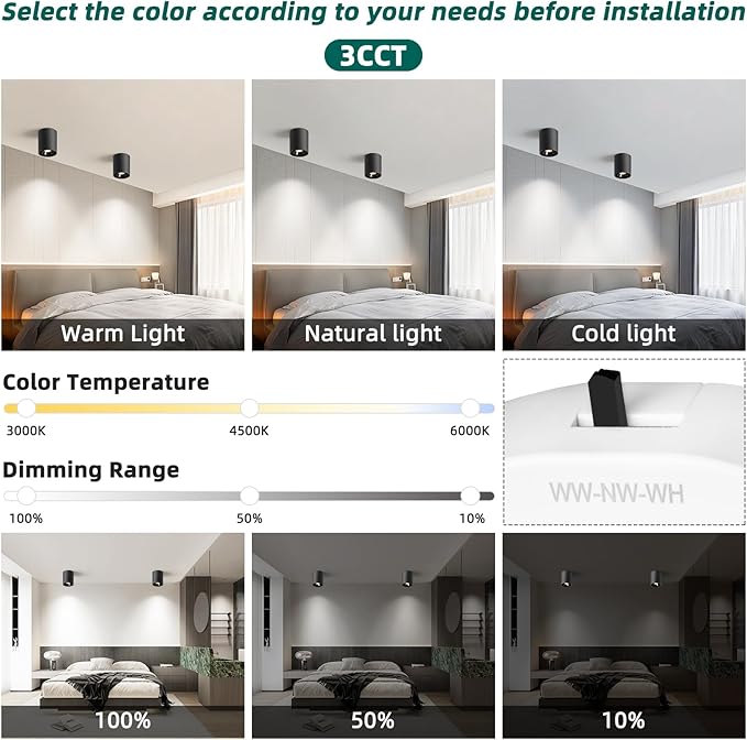 OKELI Black Modern LED Dimmable Ceiling Light Fixtures for Hallway Kitchen Entryway, 20W 1300LM 2700K-6000K Flush Mount Close to Ceiling Lighting, Cylinder Ceiling Lamps for Living Room 1pack