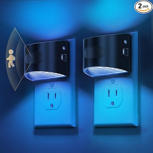 L LOHAS LED Night Light with Motion Sensor & Dusk to Dawn Sensor, Night Lights Plug into Wall with 30-100lm Adjustable Brightness, Dimmable Night Light for Bathroom Hallway, Blue, 2 Pack