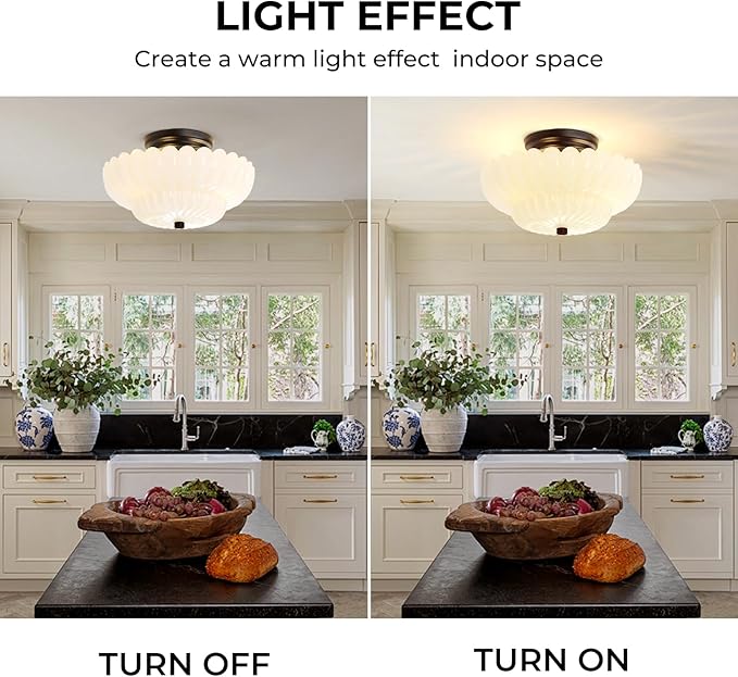 Semi Flush Mount Ceiling Light Fixture Vinatge Black Ceiling Lights Mid Century Modern Milk White Glass Close to Ceiling Lighting Fixtures for Bedroom Hallway Foyer Bathroom Kitchen Laundry Room