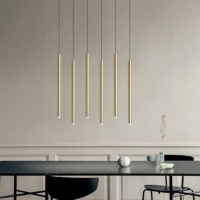 CANALIS 6 Mini Pendant Lighting Brass - LED Hanging Light Fixture for Kitchen Island, Bar, Foyer - Cluster Pendants - Dimmable, Adjustable Wire, Lamp Bulb Included