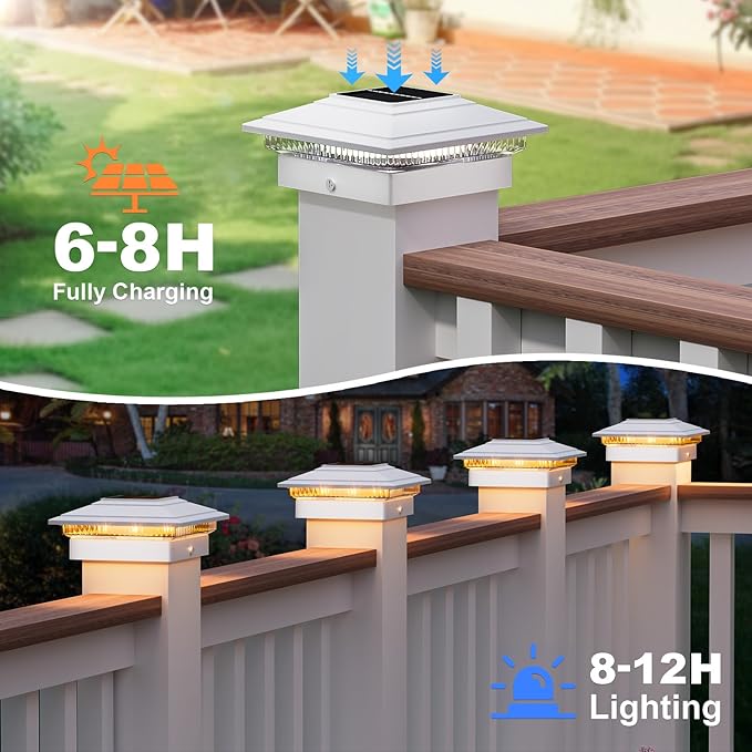 APONUO Solar Post Cap Lights Color Changing - RGB 8 Solid & Gradient Colors, IP65 Waterproof, for 4x4 5x5 6x6 Wood Vinyl Fences, Deck, Patio, Yard, White, 12 Pack