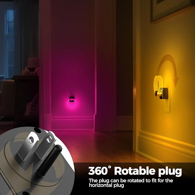 DORESshop Night Lights Plug into Wall, [2 Pack] LED Night Light Color Changing RGB with Dusk-to-Dawn Sensor, Adjustable Brightness, Dimmable Nightlights for Hallway, Bedroom, Kids Room, Room Decor