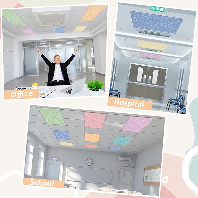 Wiooffen 6 Pcs Fluorescent Light Cover with 60 Magnets Decorative for Classroom Ceiling Light 4 x 2 Feet Magnetic Light Cover Filter Easy Install for Office Hospital Home Ceiling Supplies (Stationery)