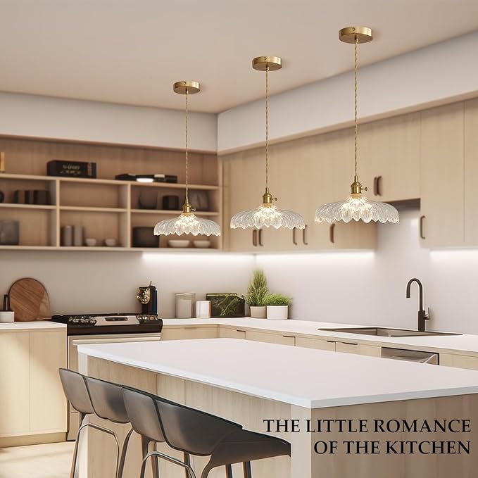 Pendant Lights, 11.8 Inch Hanging Lamp Adjustable 6.5Ft Cord Hanging Lamp Clear Flower Glass Shade Pendant Light Fixture Hanging Pendant Lights for Bedroom