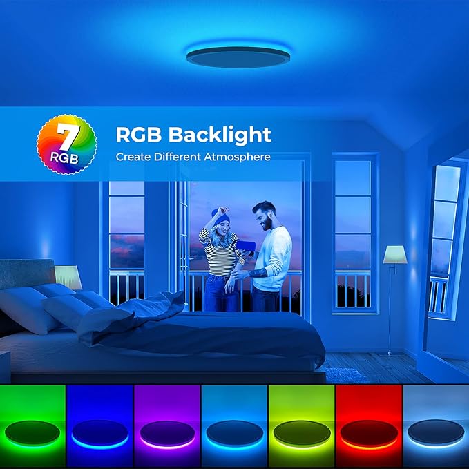 Annaror RGB LED Flush Mount Ceiling Light with Remote, 12 Inch Color Changing Light Fixture Dimmable 3000K-6500K, 24W Thin Round Ceiling Light for Bedroom Kids Room Living Room