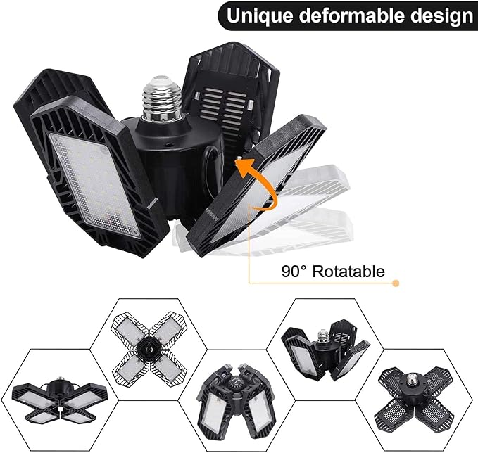2Pack LED Garage Lights,100W Deformable LED Lighting 10000LM E26 Daylight 6000K Super Bright Adjustable Lights for Warehouse