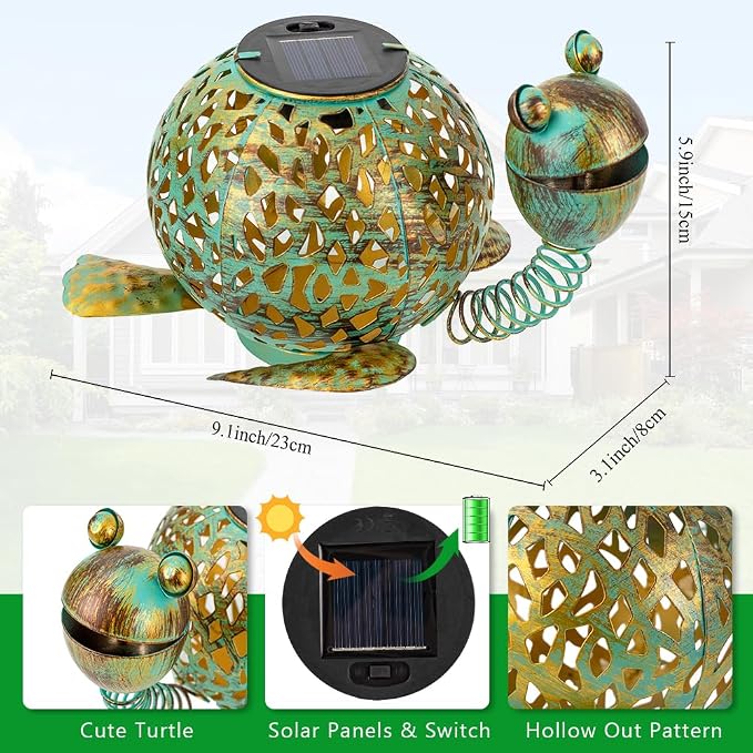 Solar Lanterns Outdoor Waterproof, 2 Pack Tortoise Garden Lights Staked Solar Powered Lanterns for Yard Patio Pathway, 2025 Gardening Lovers Mom Gifts