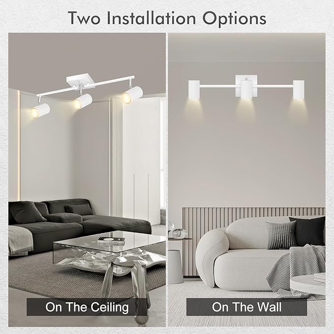 3 Light Track Lighting Fixtures Ceiling, White Kitchen Lighting Fixtures Ceiling, Track Lights Ceiling, Rotatable Light Heads, Modern Track Lights for Living Room,GU10 Bulb Not Included