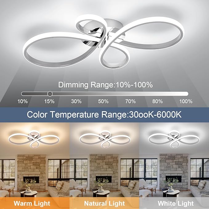 Modern LED Ceiling Light, Hallway Light Chrome Close to Ceiling Light for Kitchen Bedroom Balcony Bathroom Living Room (23.62Inch)