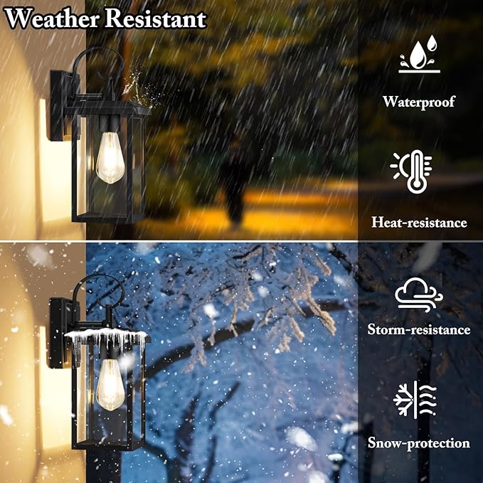 BesLowe 2-Pack Outdoor Wall Light Fixtures, 15" Exterior Lighting Fixtures Wall Mount, Waterproof Porch Lights Outdoor Wall Sconces Lanterns, Modern Outside Lights for House Front Door Garage, Black