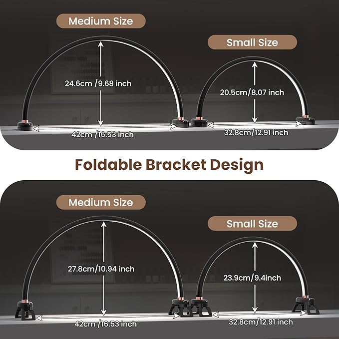 Yokilly Arc Half Moon Light: 20" Half Moon Light with Foldable Bracket for Desk Salon Table Use - No Flicker & Shadow-Free Desk Lamp with Stepless Brightness 3000-6500K for Manicurist Nail Tech