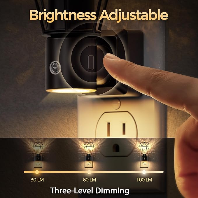 DORESshop Led Night Light, Night Lights Plug into Wall, Dusk to Dawn Sensor, 0-100LM Adjustable Brightness, 3000K Soft White, Farmhouse Vintage Nightlight for Bedroom, Bathroom, Hallway