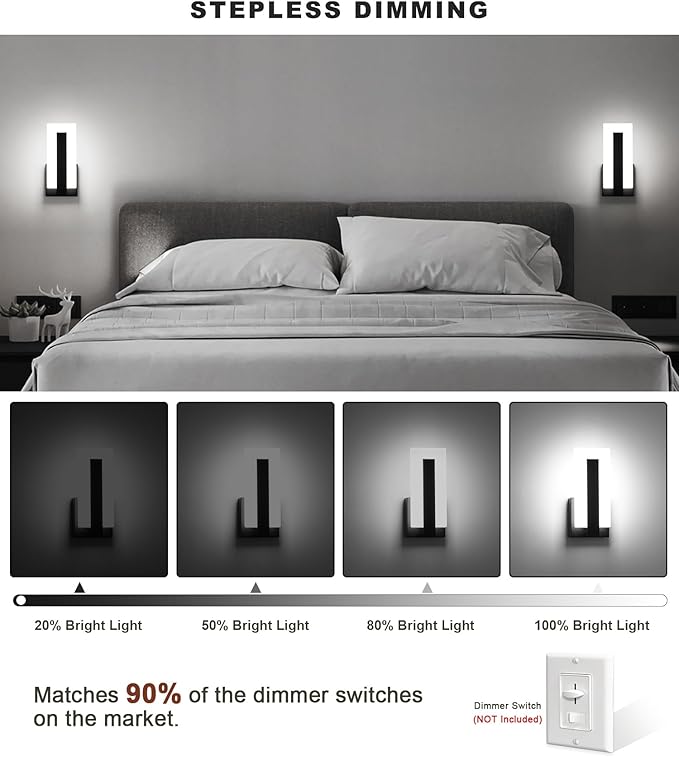 Hardwire Modern Wall Sconces with Stepless Adjustable 10%-100% 7W Acrylic LED Wall Light Brightness Suitable for Living Room Corridor Bedside (Cool White 5500K 1 Pack)