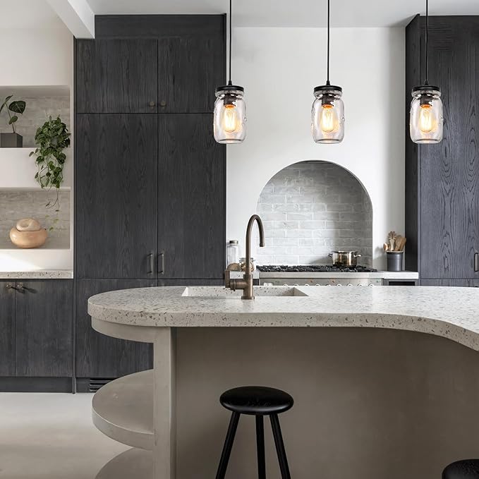 Mason Jar Light Fixtures, Farmhouse Pendant Light, Farmhouse Kitchen Island Lighting, Adjustable Hanging Pendant Lighting for Kitchen Foyer Hallway Dining Room
