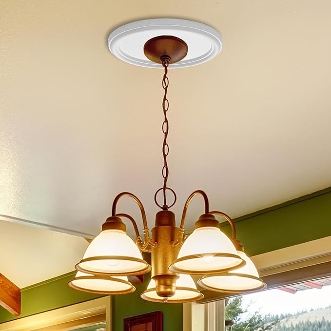 White Molded PU Ceiling Medallion for Light Fixtures and Ceiling Fans 13 inch OD x 4 inch ID x 1 inch P Fits Canopies Up to 10.25 inch