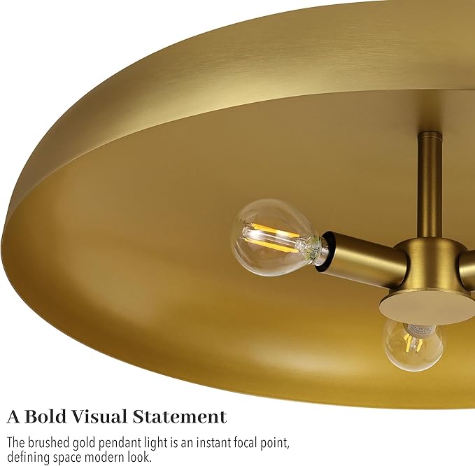 19.7 Inch Extra Large Pendant Light, 3-Light Brushed Gold All Metal Pendant Lighting Fixture, Oversized Modern Dome Chandelier Ceiling Hanging for Kitchen Island Dining Room Living Entryway