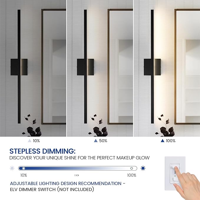 Epinl Black Bathroom Vanity Light - 31.5 inch Modern Bathroom Light Fixture Over Mirror 22W LED Dimmable Wall Sconce Lighting Fixture for Bedroom