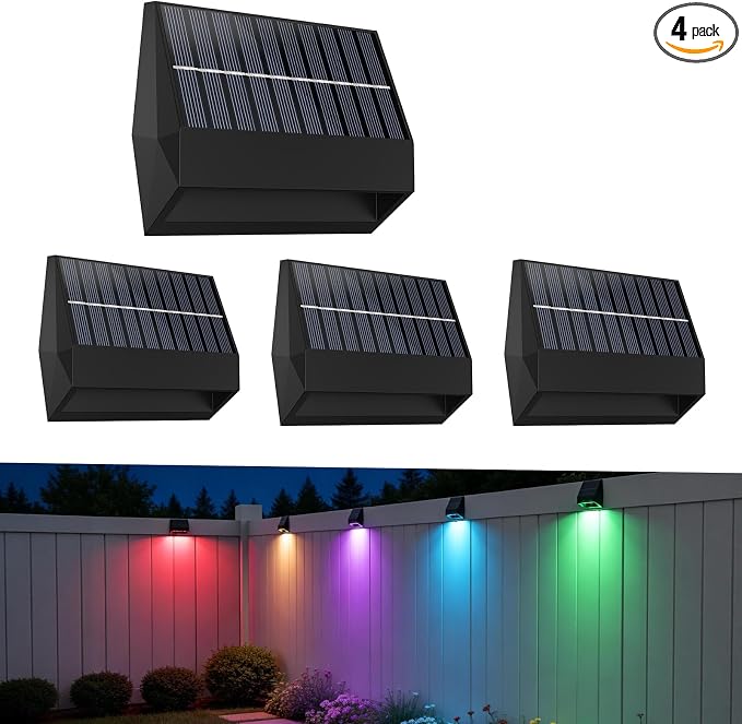 ZCXLIGHT Solar Fence Lights Outdoor with Remote, 12Modes &4PACK Solar Wall Lights, Ultra Bright & IP65 Waterproof Security Lamp for Garden, Deck, Patio, Yard, Pathway, Stairs Decoration