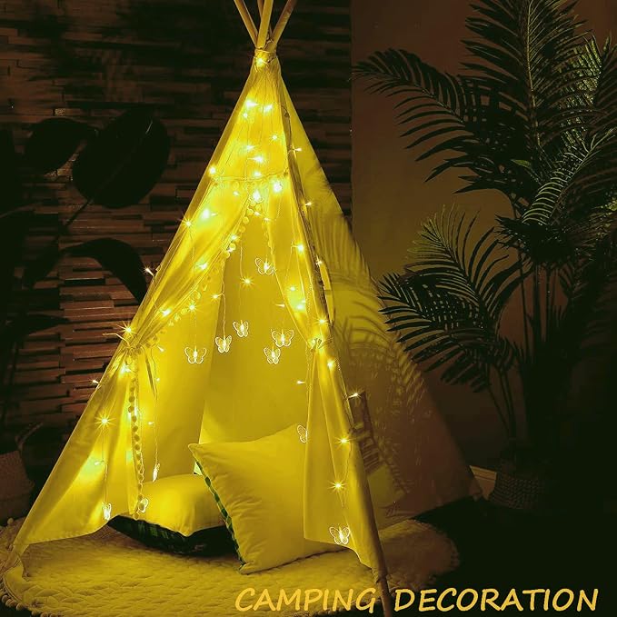 Butterfly Curtain Fairy Lights USB Plug in,8 Modes 120 LED 21FT Firefly Twinkle Timer String Lights with Remote, Waterproof for Bedroom Patio Christmas Wedding Party (Warm White)