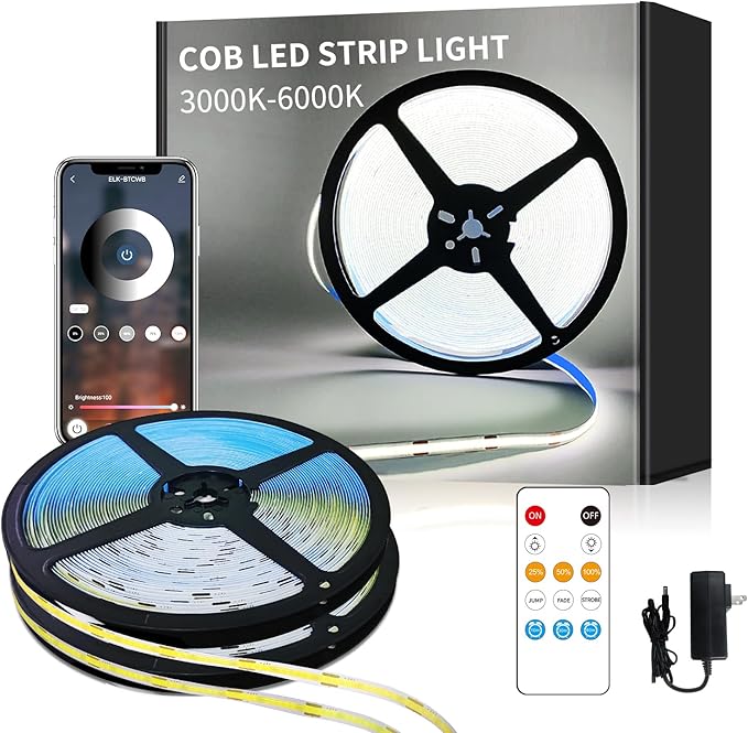 COB LED Strip Lights 100ft,6000K DC 24V Dimmable White Flexible LED Lights Strip for Bedroom,with Remote and app Control LED Rope Lights for Living Room,Shelf,Cabine,Bed(2 Rolls of 50ft)