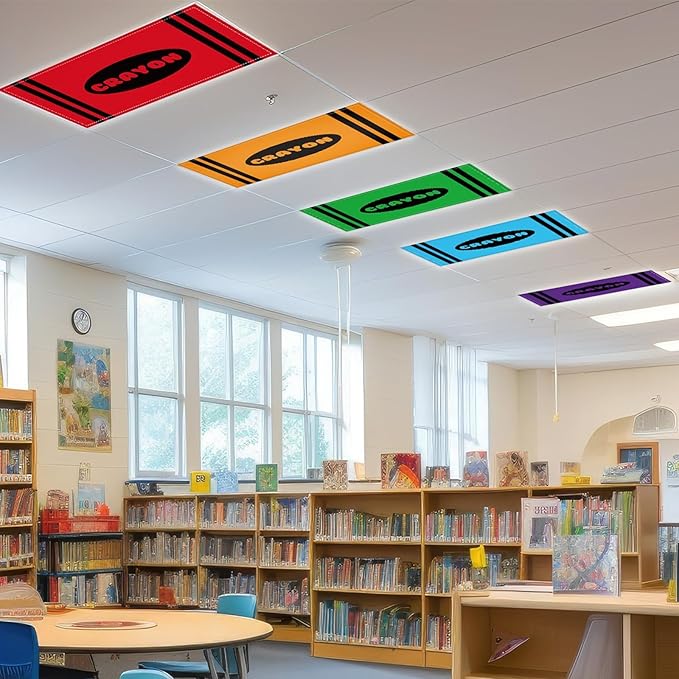 Wiooffen 6 Pcs Fluorescent Light Covers with 60 Magnets Decorative for Classroom Ceiling Lights 4 x 2 Feet Magnetic Light Cover Filter Easy Install for Office Hospital Home Ceiling Supplies (Crayon)