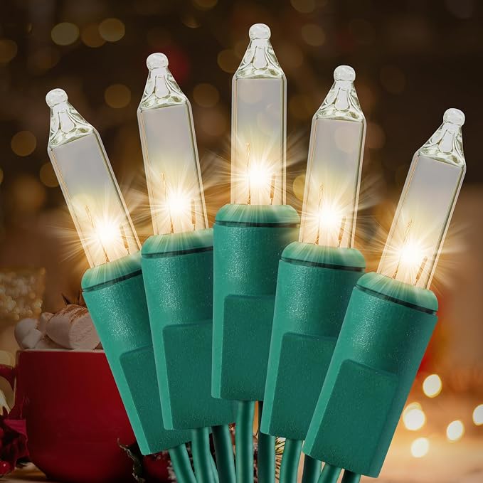 TIGOMOOV 100 Count Mini Warm White Christmas String Lights - 120V Plug-in End to End Connectable Incandescent Xmas Lights, 21FT Green Wire UL Certified Christmas Tree Lights for Indoor Outdoor Decor