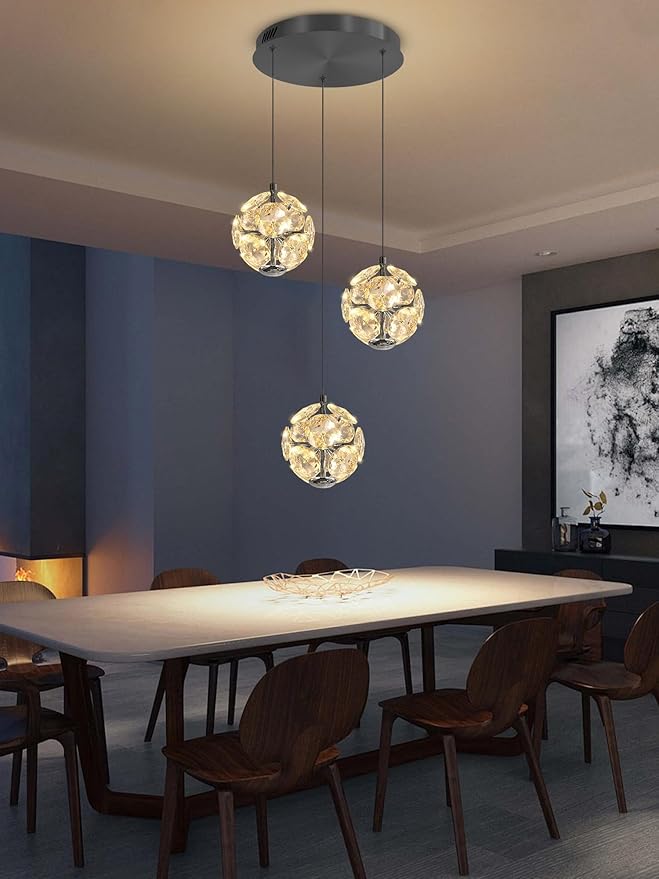 ykolupty Modern Black Pendant Light Contemporary LED Ceiling Hanging Pendant Lights Crystal Globe Chandelier for Kitchen Island Dining Room Bedroom Entryway