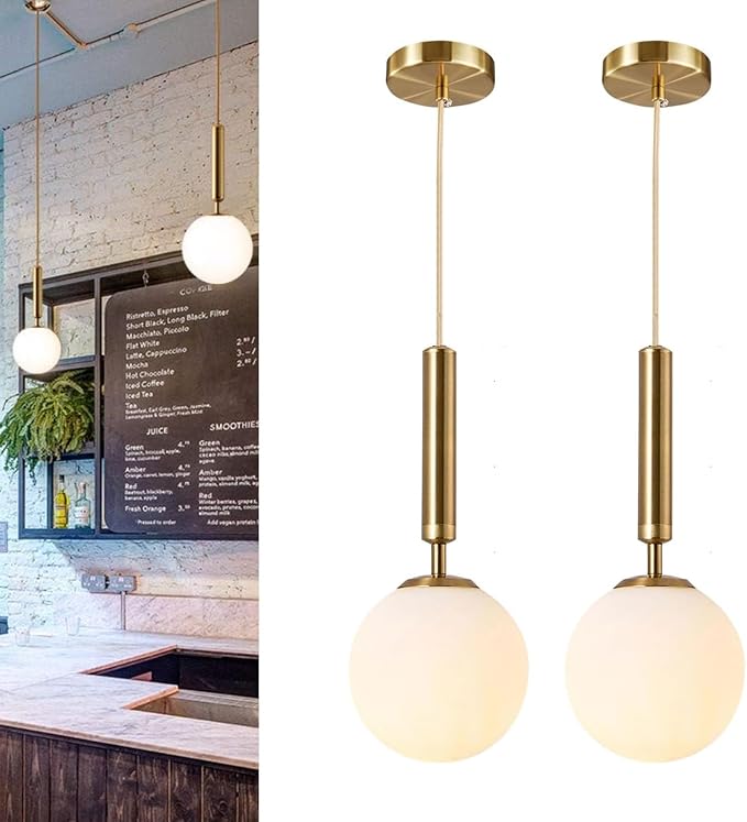 Modern Ceiling Lights Battery Operated Pendant Lights Set Of 2,Gold Battery Chandelier With Wireless Remote Dimmable,10 Colors Modes Rechargeable Bulb For Kitchen,dining Room,living Room,bedroom